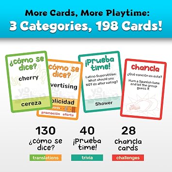 Yo Sabo: Edition 2 - Family Friendly Bilingual Card Game - More Cards, More Game Time - Learn Spanish with Como Se Dice, Trivia, Hilarious Challenge Cards - 198 Cards