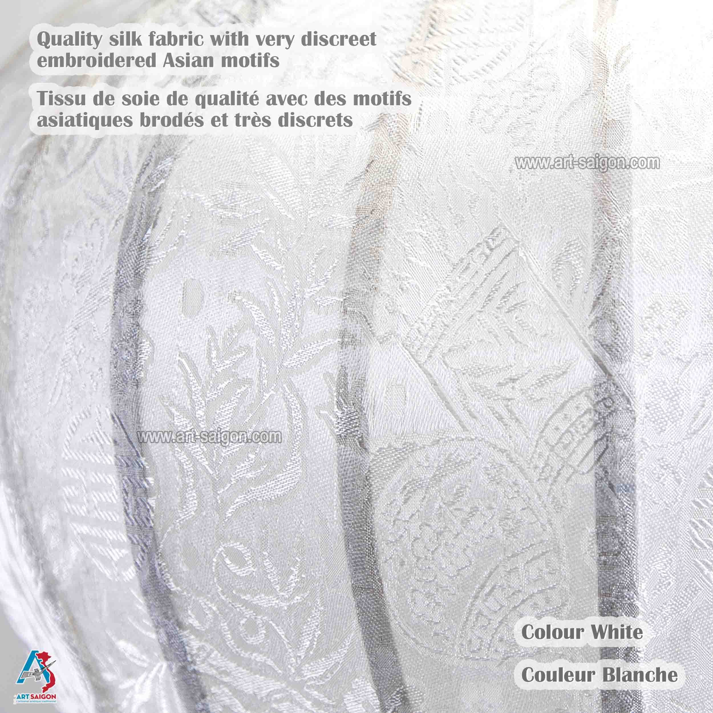 Linterna Asiática de Seda Blanco R - Diámetro Ø47cm - Farolillo Hoi An en Tela, Bambú y Madera - Artesanía Vietnamita y Decoración Asiática (Ref. R40-B)