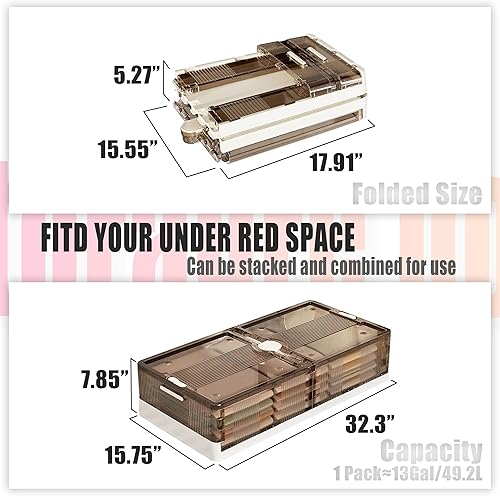 Miniatura 2 de VZIUDYN Contenedores grandes de almacenamiento debajo de la cama, paquete de 2 unidades, 49L 1 paquete, contenedores de plástico apilables debajo de