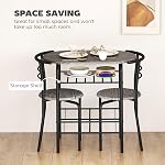 HOMCOM 3-Piece Ensemble de table à manger, 31.5" Table de cuisine et chaises 2 avec étagère de stockage, pour les petits Space, Salle à manger, Salon, Appartement, Gris foncé