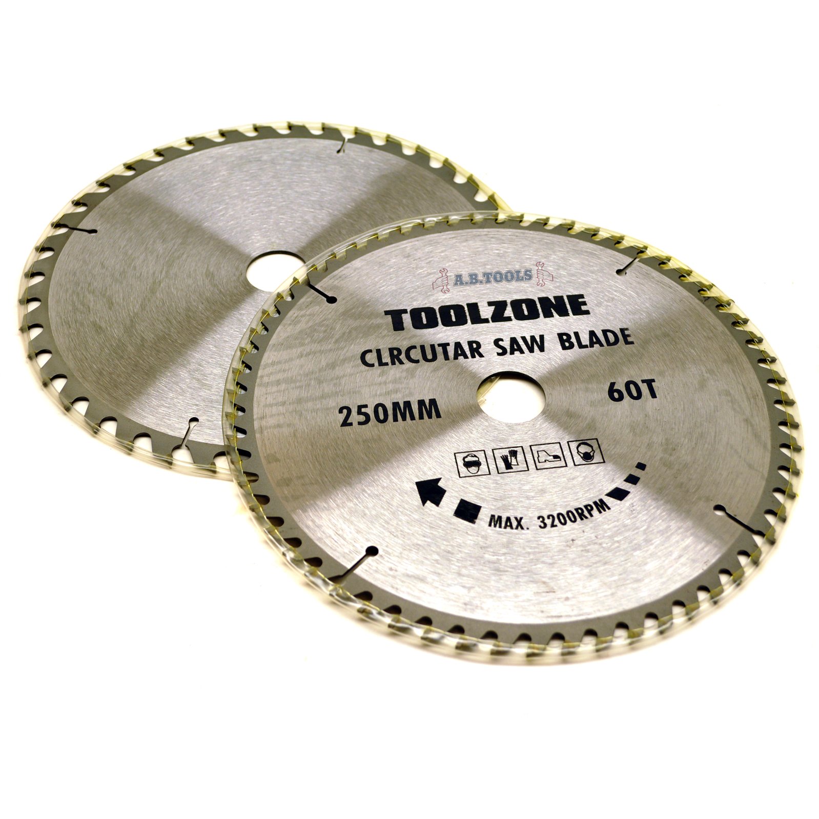 250 mm okrągłe brzeszczoty do piły tarczowej TCT 40 i 60 zębów z pierścieniami adapterowymi, 2 sztuki