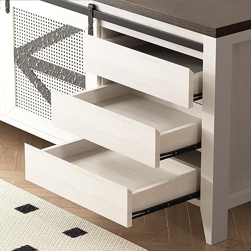 Miniatura 4 de VFK Soporte de TV de 60 pulgadas para televisores de hasta 65 pulgadas, consola multimedia rústica con puertas correderas de granero, 6 cajones,