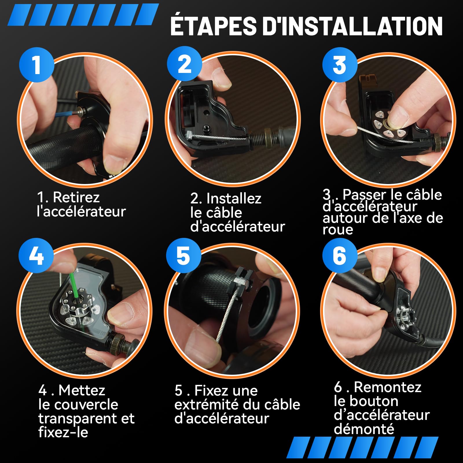 Tirage Rapide Ensemble d'accélérateur pour Moto - Poignées de 22 mm Câble d'accélérateur à tirage rapidepour Yamaha YZ YZF PW WR TTR 50-250cc Dirt Pit Bike Scooter Bleu