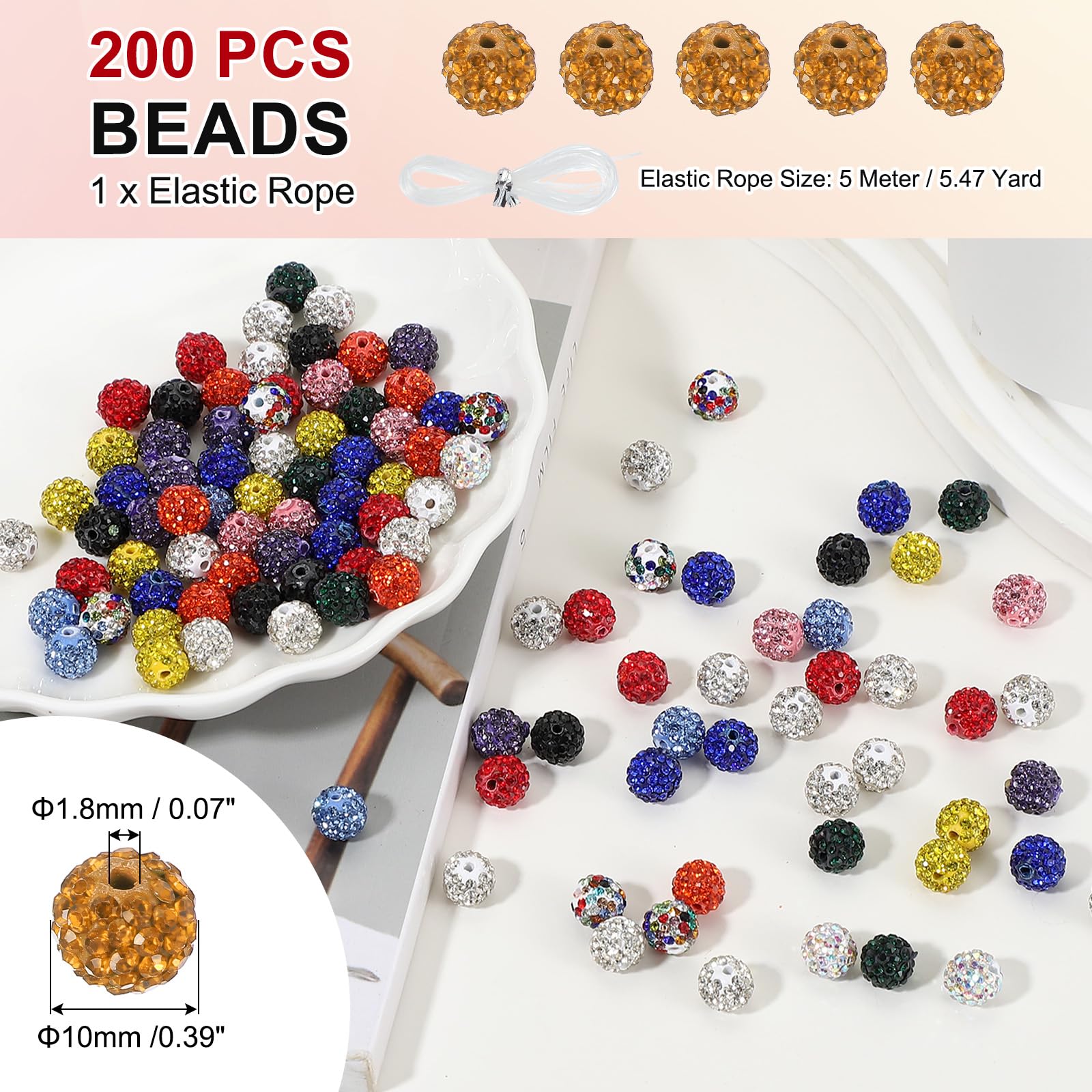 PATIKIL 200 Pcs Gold Round Rhinestone Beads for Jewelry Making 10mm Disco Ball Sparkle Crystal Clay Beads with Hole for Bracelet Necklace DIY Crafting - Image 2