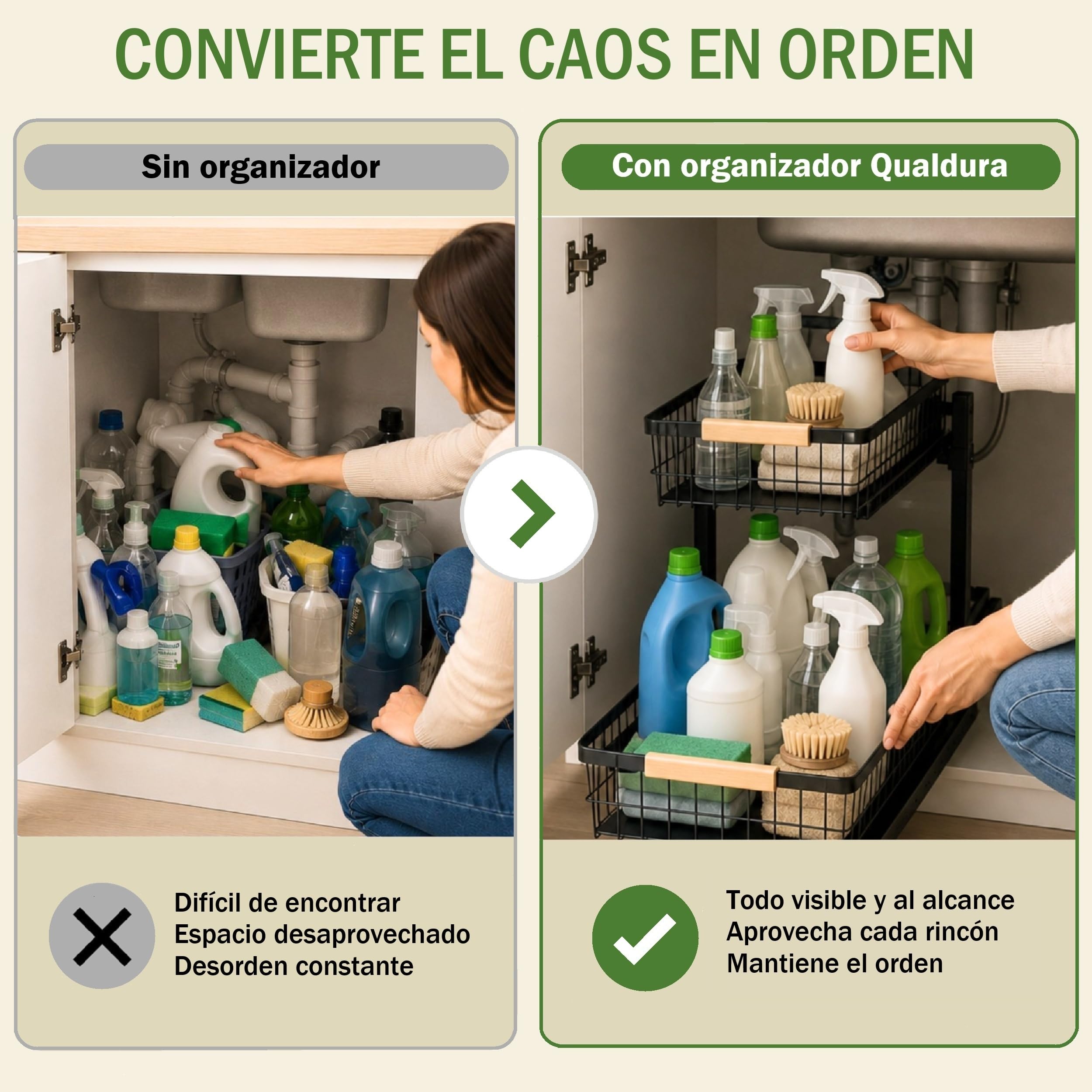Organizer sottolavello cucina estraibile, antiribaltamento