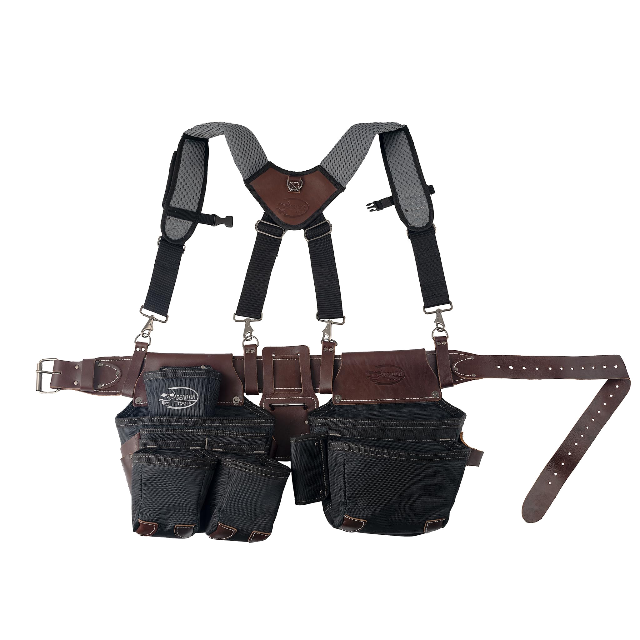 Ceinture à outils hybride en cuir porte-outils de menuisier Dead On avec bretelles