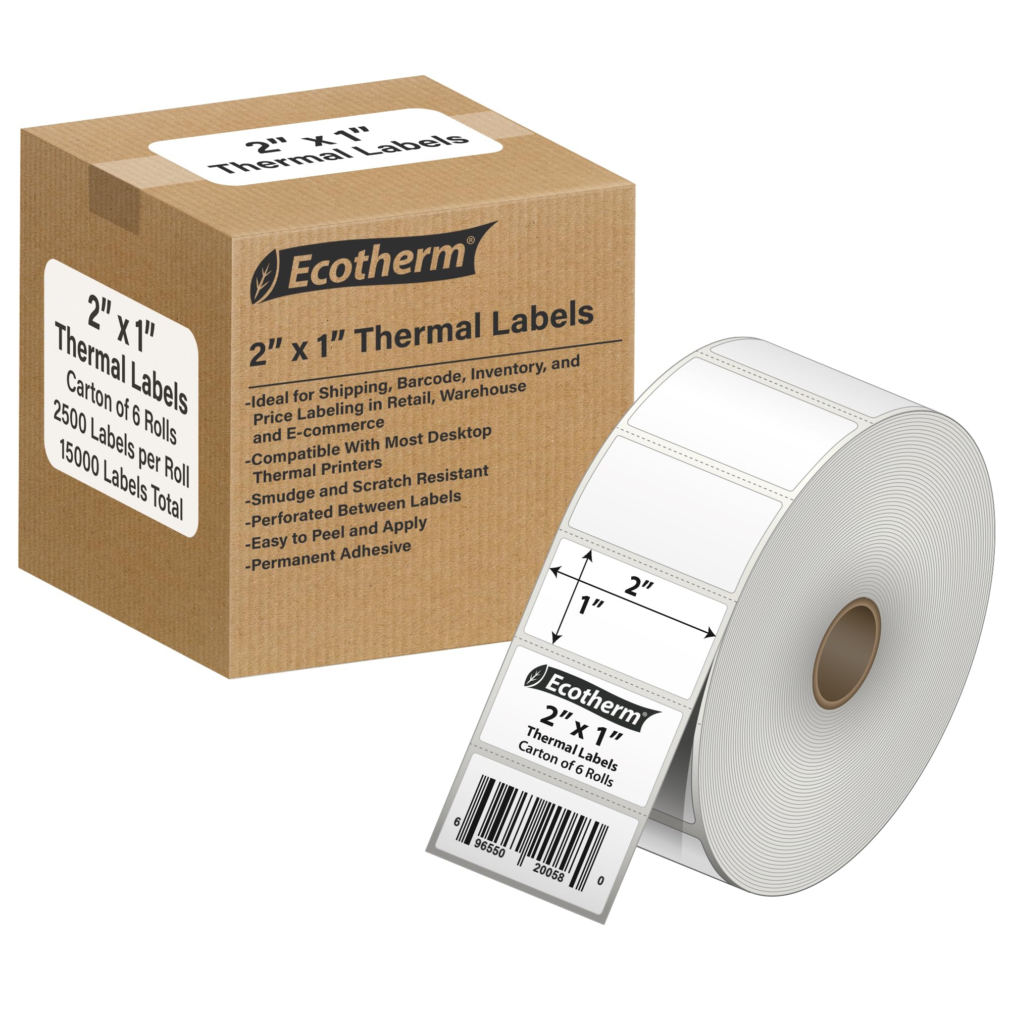 2 x 1 bezpośrednie naklejki termiczne na papier, 15000 etykiet, 2500 etykiet na rolkę, 6 rolek - do drukarek termicznych Datamax, Intermec, Sato, TSC, Zebra Direct
