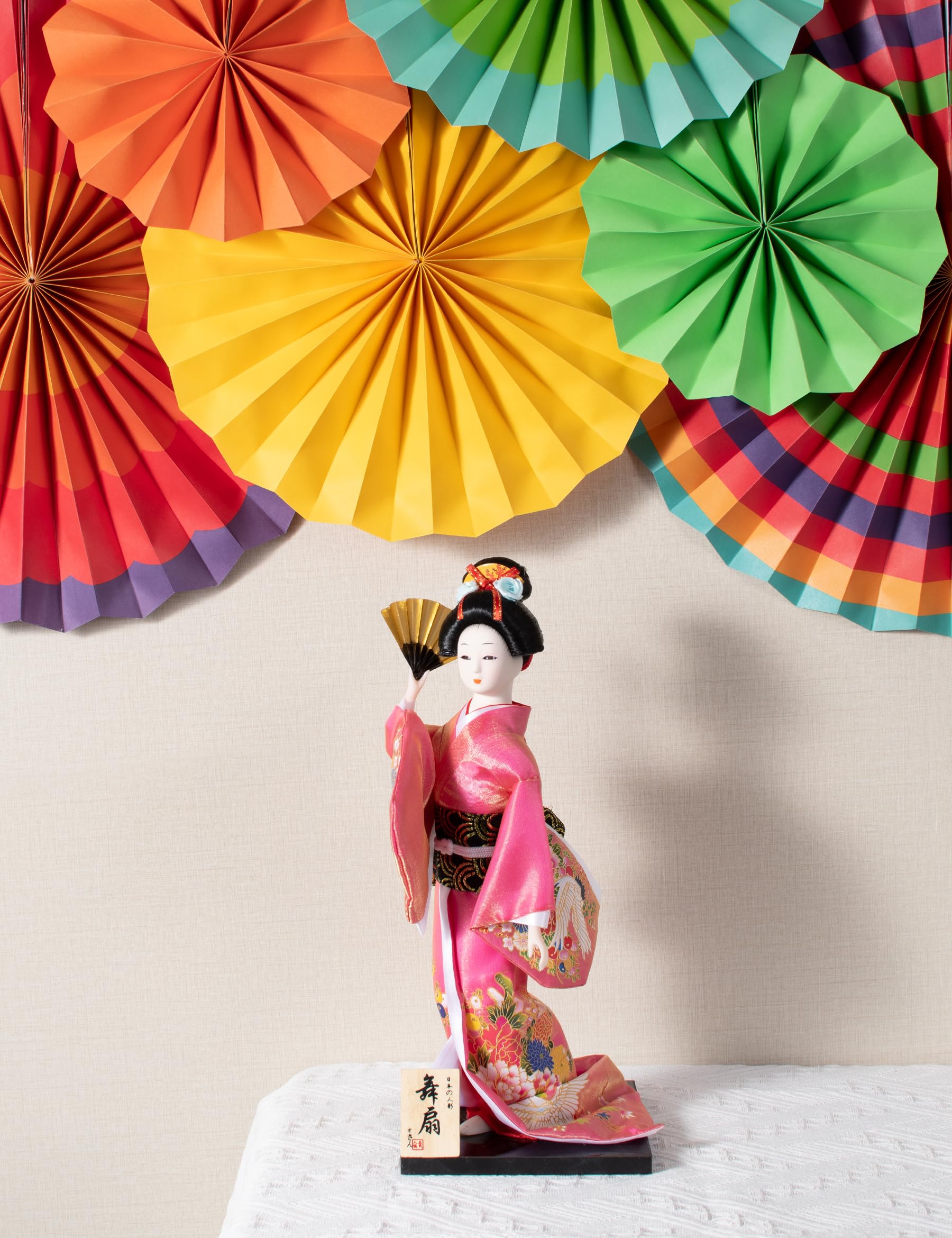 ALAMIYA Figura coleccionable de geisha japonesa asiática con abanico de papel para decoración del hogar