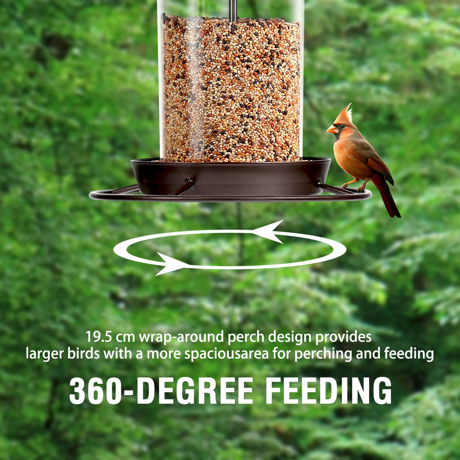 Metal Bird Feeder for Outdoors Hanging,3.0LB Seed Feeder,Easy to Fill & Clean,360° Feeding,Weatherproof Roof for Gardens and Wild Birds,Brown - Additional View