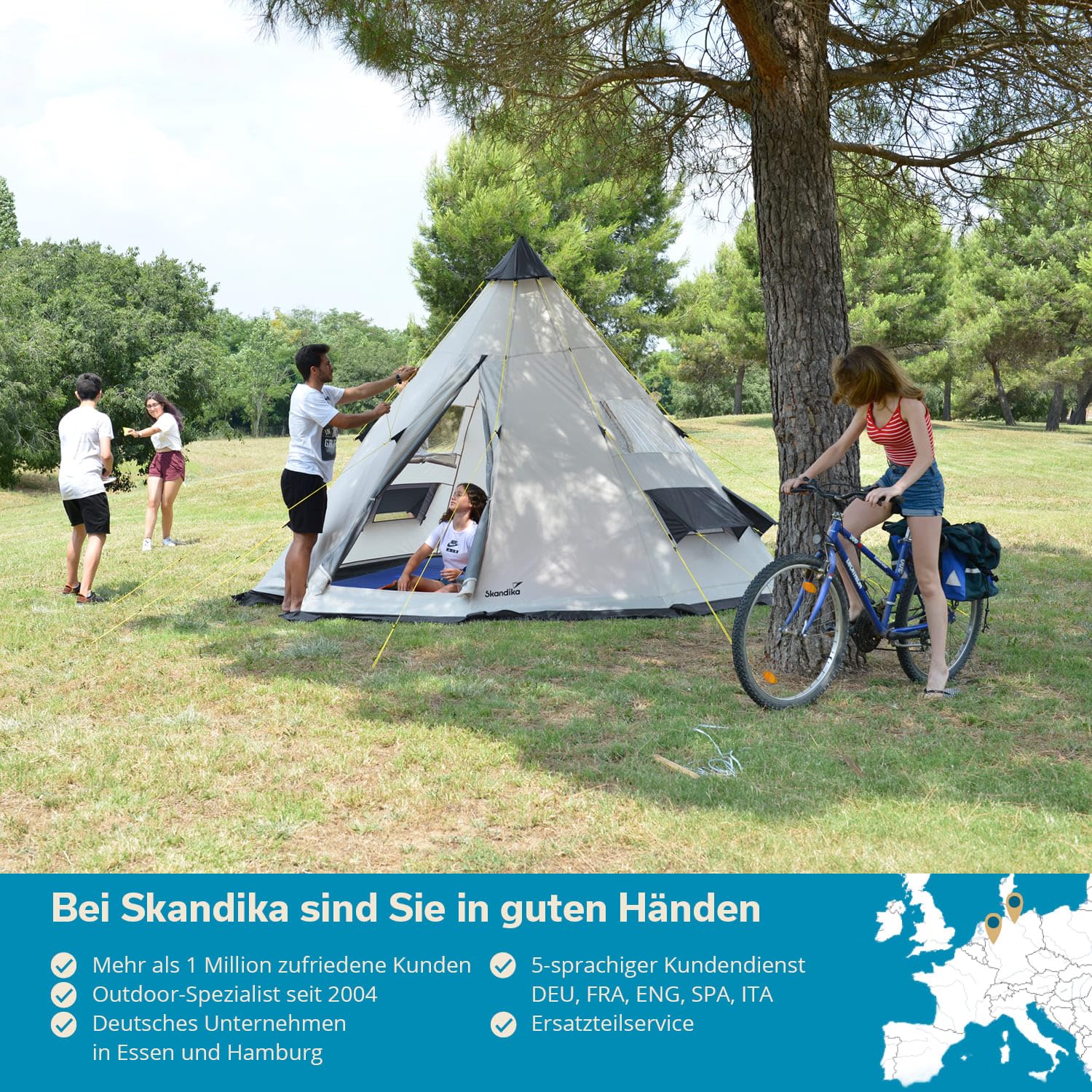 Skandika Tipi Goathi 6/10 Personen Zelt Outdoor | Campingzelt, wasserfest, eingenähter Zeltboden, Moskitonetz, über 2,5 m Stehhöhe, 3000 mm Wassersäule | Festivalzelt, Glamping