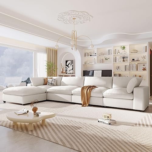 Miniatura 1 de Sofá cama de plumas de combinación gratuita, sofá cama convertible en forma de U, sofá modular modular de gran tamaño de 5 plazas con asiento