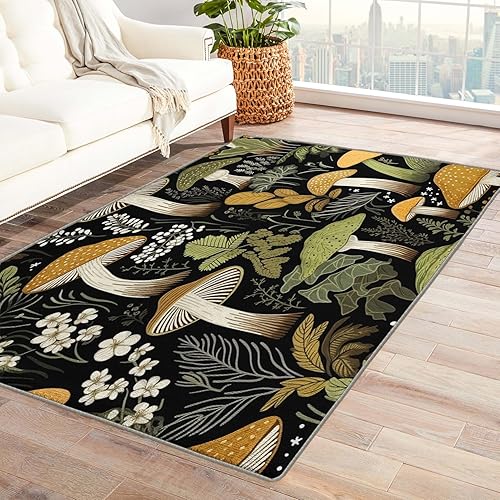 Alfombra de 3 x 5, alfombras de hongos para sala de estar, dormitorio, alfombra de área botánica y decoración de dormitorio, alfombra de interior