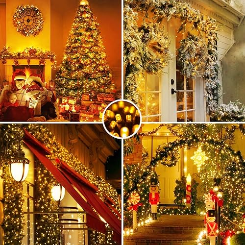 Miniatura 8 de Luces de árbol de Navidad, 65 pies65.6 ft, 200 luces LED de Navidad enchufables, 8 modos de luces impermeables para exteriores interiores, función