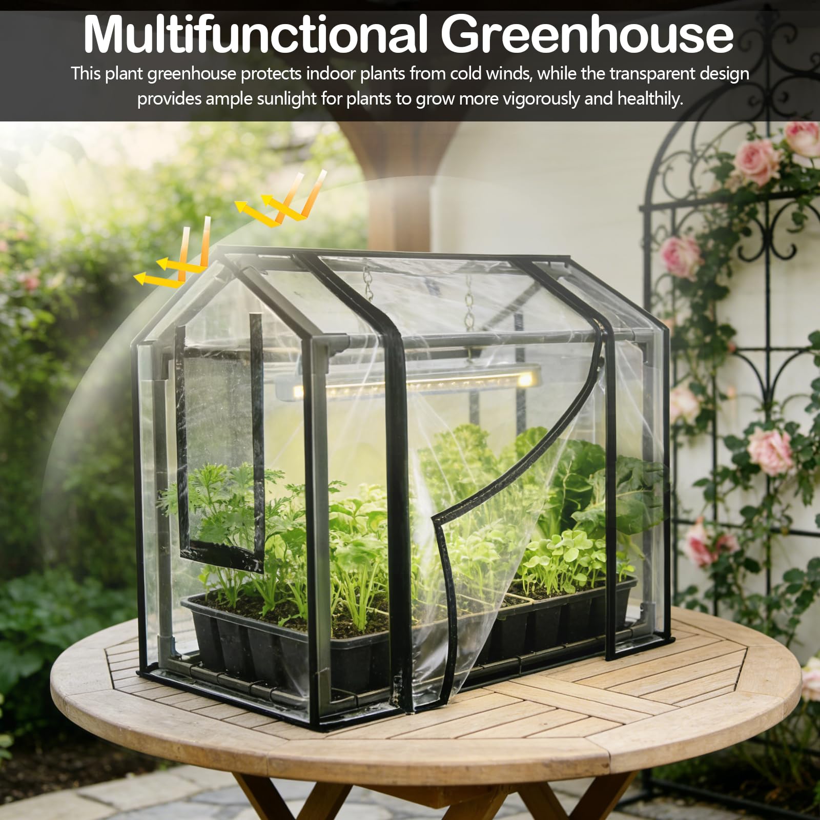 Kit di Piantagione, Serra da Balcone con 2 Vasi per Piante Copertura PVC 60 x 40 x 50 cm con Porta Avvolgibile a Cerniera Serra da Giardino Resistente Alle Intemperie Trasparente per Giardino Balcone