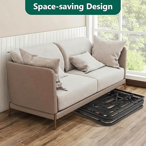 Miniatura 5 de Marco de cama plegable de tamaño matrimonial, plataforma de metal resistente con almacenamiento debajo de la cama de 14 pulgadas, fácil montaje sin