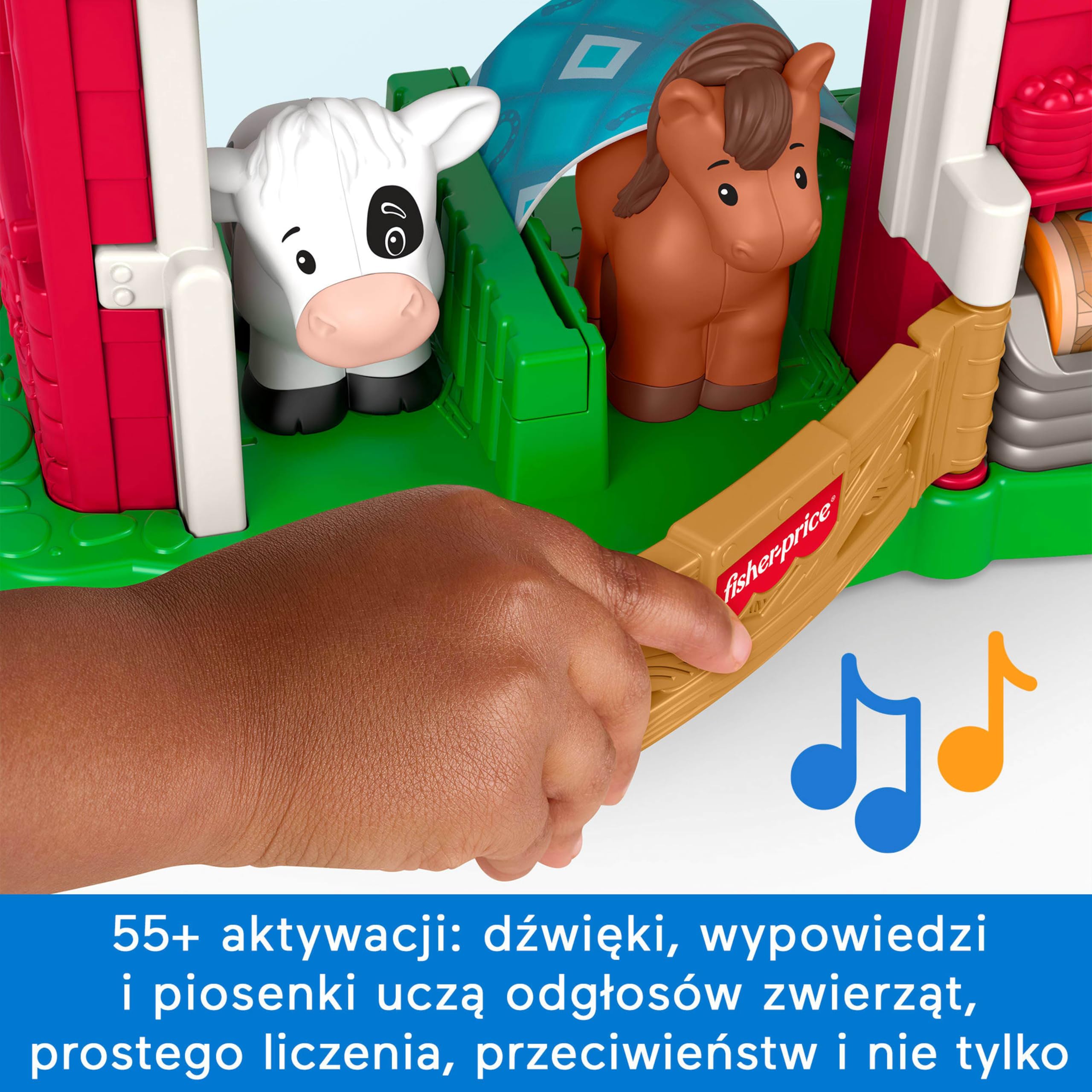 Fisher-Price Little People Muzyczna farma Opieka nad zwierzątkami, zestaw do zabawy w naśladowanie, farma dla dzieci z wyborem języka, edukacyjna zabawka interaktywna dla maluchów 1+, JGX10
