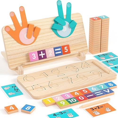 Juguetes de aprendizaje Montessori para niños pequeños de 2 a 4 años, tablero de doble cara para contar con los dedos y trazar números, bloques de
