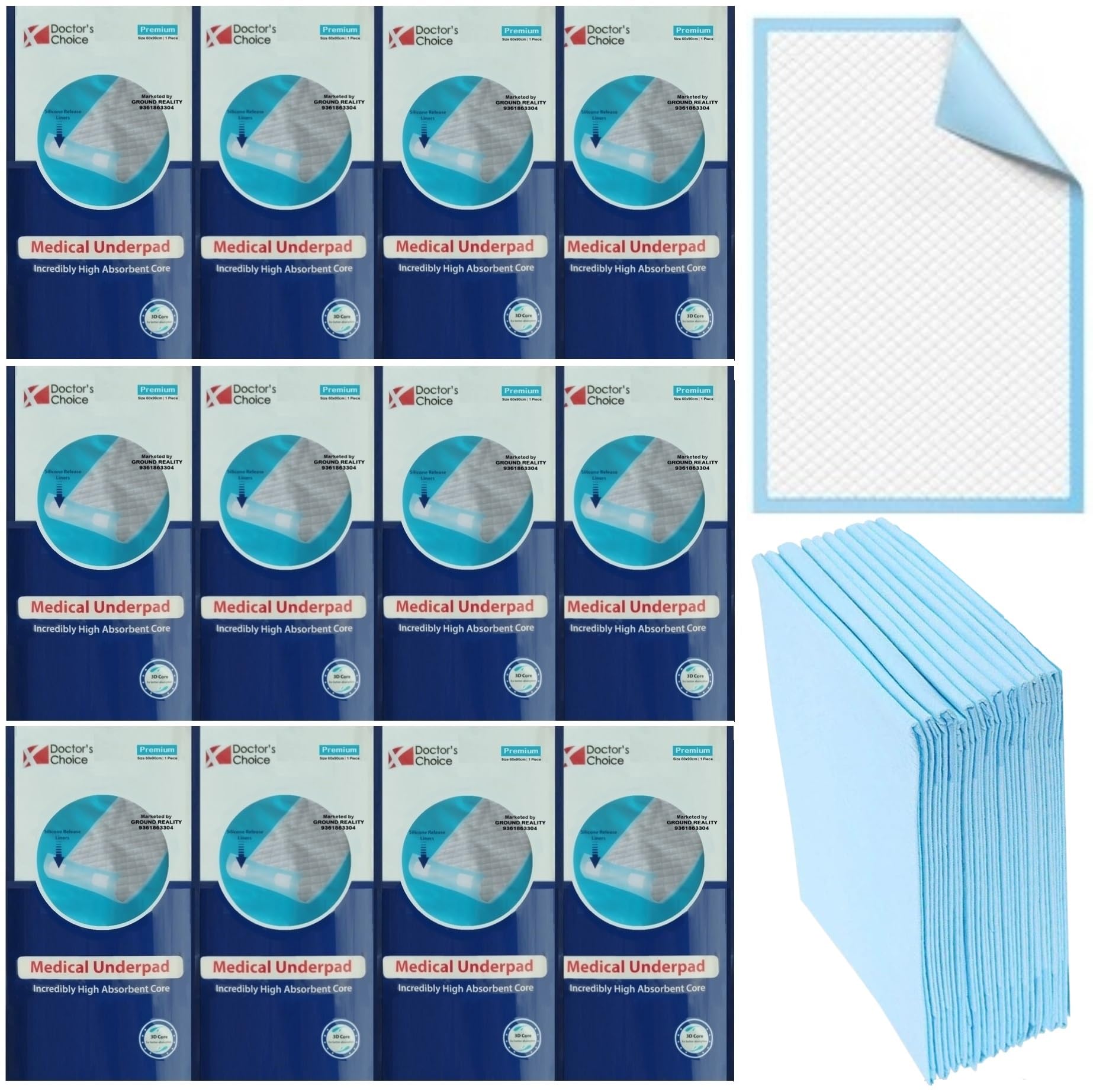 Doctors Choice Premium Pack of 1 Sheet Large 60X90 underpad for Adults, Elders, Patients Baby Bed. Urine Incontinence Under Pads Leak Proof with 4 Anti Slip Tape, Superior Absorbency with 3D Core-image-48