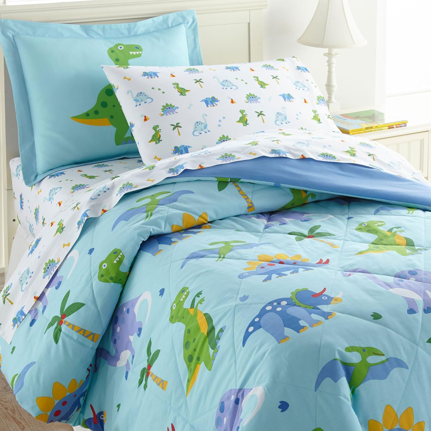 Wildkin 5-Piece Twin Bedding Set – 100% Cotton Comforter, Sheets & Pillowcase for Cozy Cuddles - Dinosaur Land