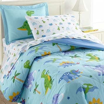 Wildkin 5-Piece Twin Bedding Set 100% Cotton Comforter, Sheets & Pillowcase for Cozy Cuddles - Dinosaur Land