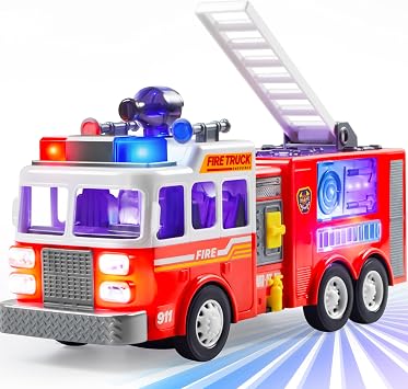JOYIN Camion de Pompiers GlowRover Motorisé avec Projections LED et Sirènes Réglables