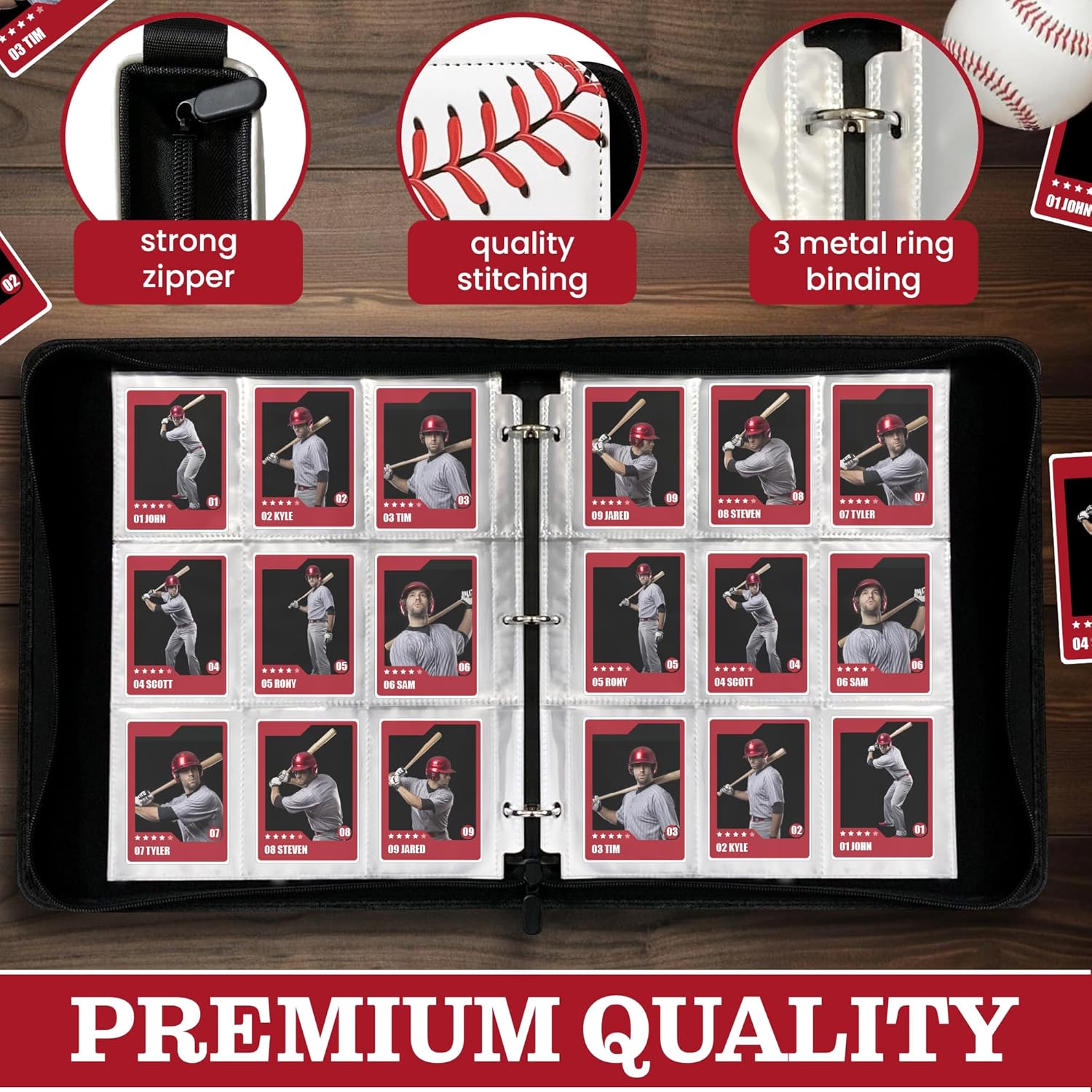 Baseball Cards Binder with an Original Keychain, Baseball Binder with Pages Made of Polypropylene, Sports Card Binder PU leather, Trading Card Binder 900 Pockets, Collectible Card Holder.