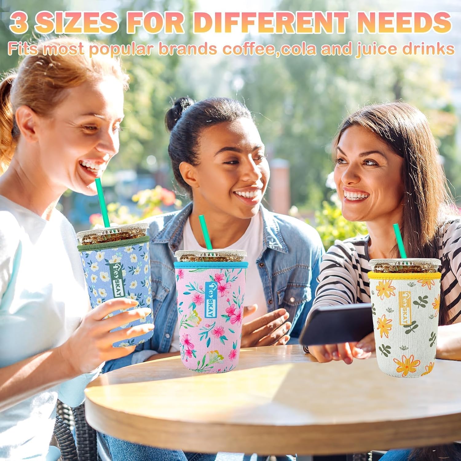 HEYSKAY Iced Coffee Sleeve Cooler Coffee Cup Sleeves for Drinks 16-32OZ