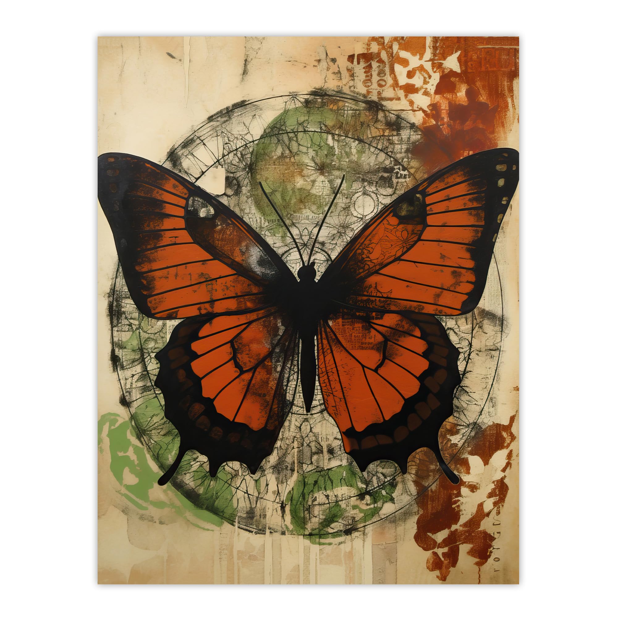 Artery8 Vintage Monarch Butterfly Botanical Earthy Grunge Aesthetic Large Wall Art Poster Print Thick Paper 18X24 Inch