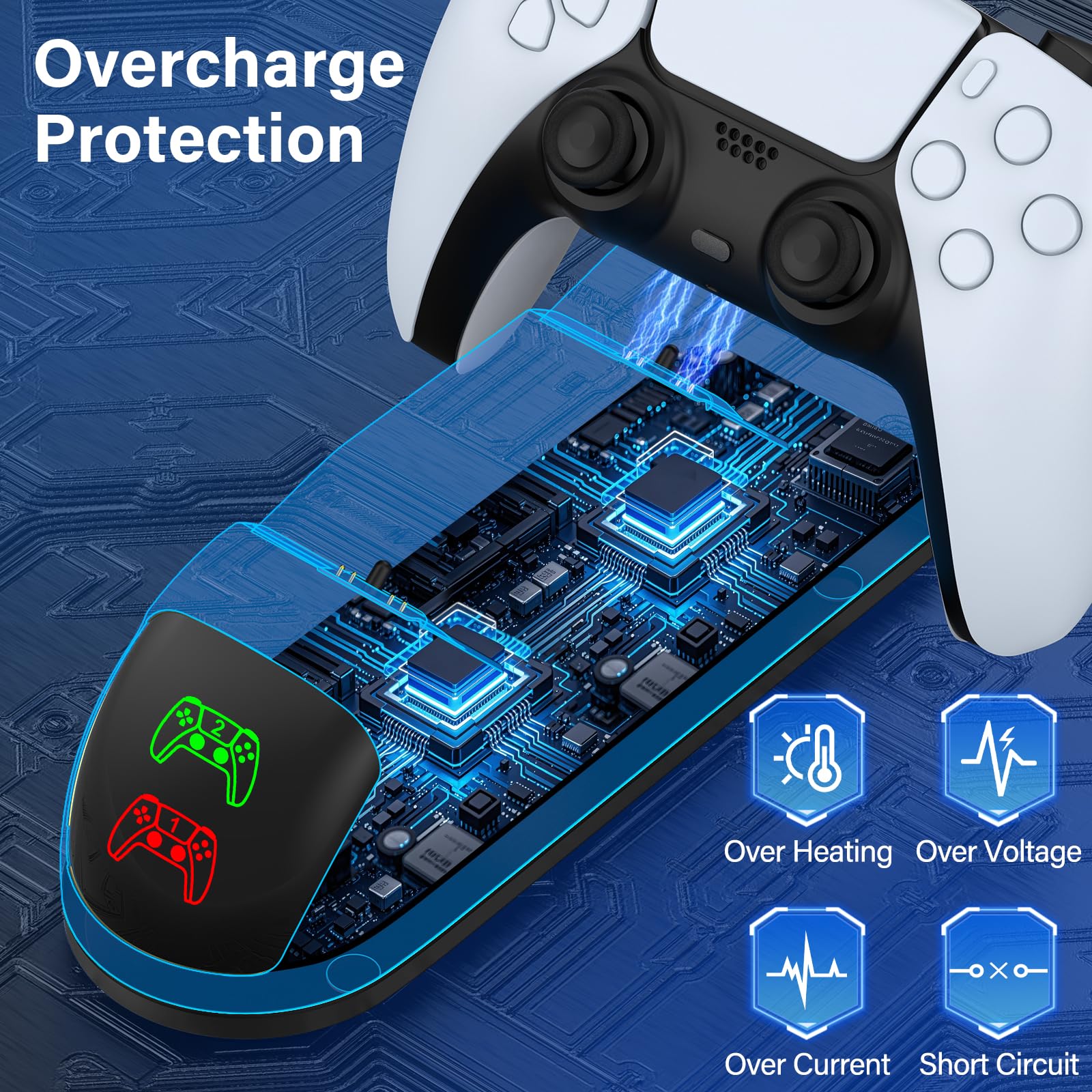Estación de carga de controlador PS5 para PlayStation 5 Dualsense, base de carga de controlador PS5 con indicador LED, estación de carga para controladores PlayStation 5 con cable de carga rápida