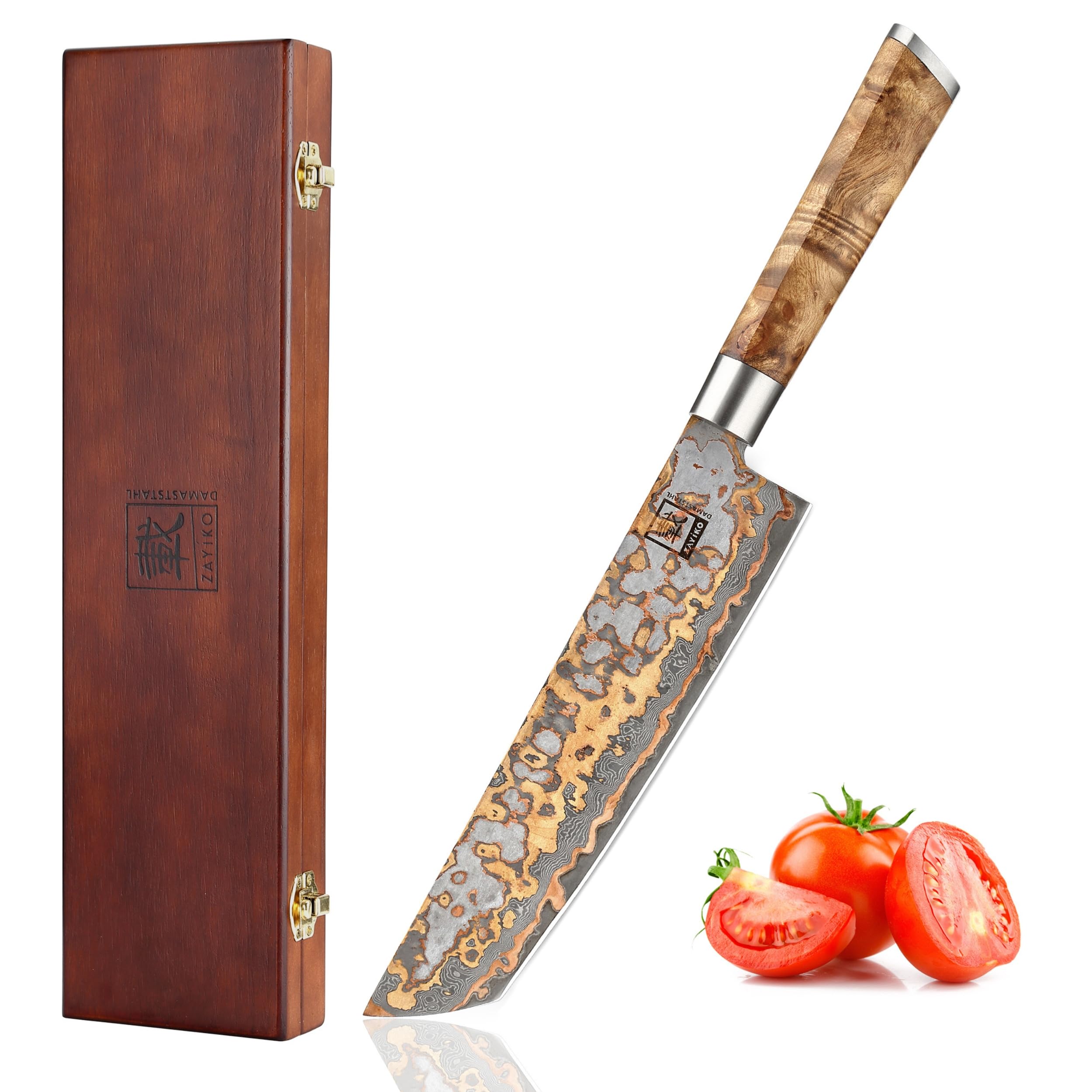 zayiko MysticMagma Tanto-Kochmesser 20,5 cm Klinge aus 67 Lagen Damaststahl