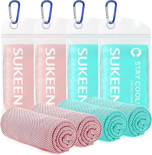 Sükeen - Paquete de 4 toallas refrescantes (40 x 12 pulgadas), toalla de microfibra suave para deportes, correr, gimnasio, fitness y más actividades
