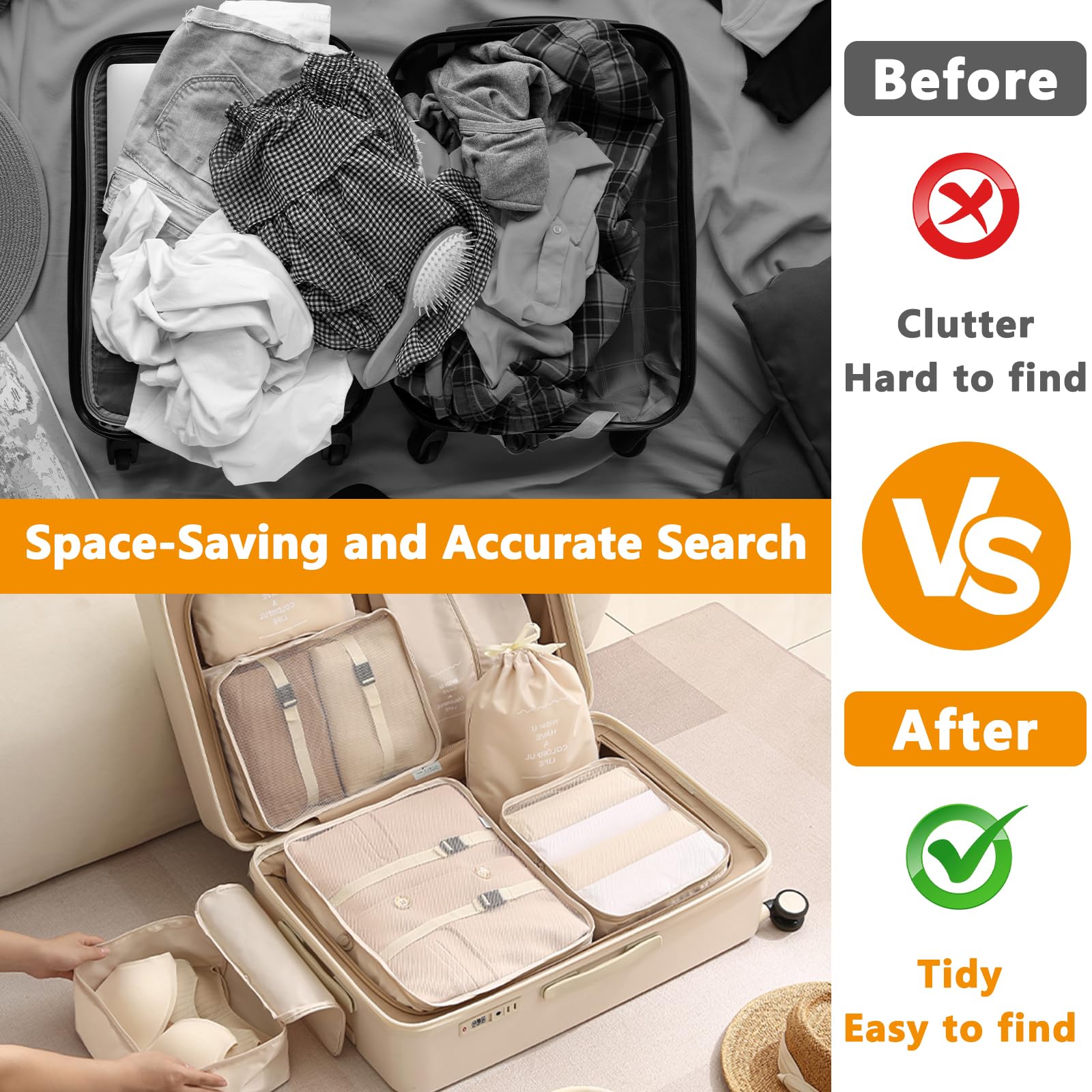 Valise Grande Taille Set De 3 Organisateurs De Valise Compressibles - Gain De Place 70% - Polyester Recyclé - Packing Cubes Voyage Rangement Valise Polyester