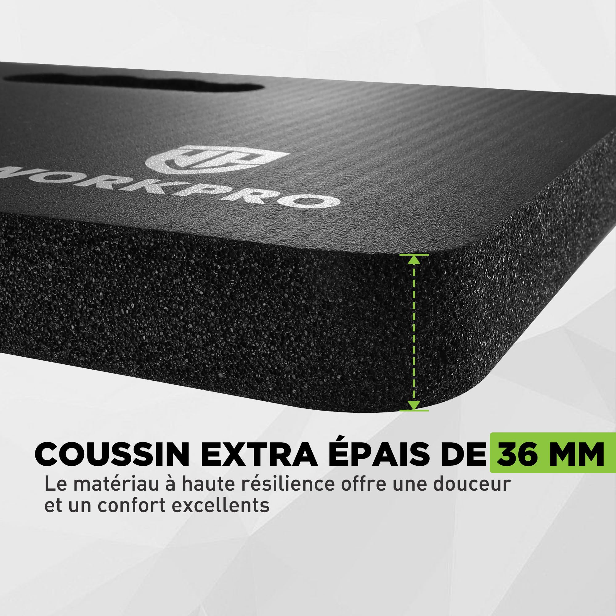 WORKPRO Coussins de Genoux de Jardinage 2 Pièces, Genouillère Travail Noir, Tapis Jardin Extérieur, Tapis Extra Épaisse pour Jardin, Bain Bébé, Yoga et Travail, 44 x 28 x 3,6 cm
