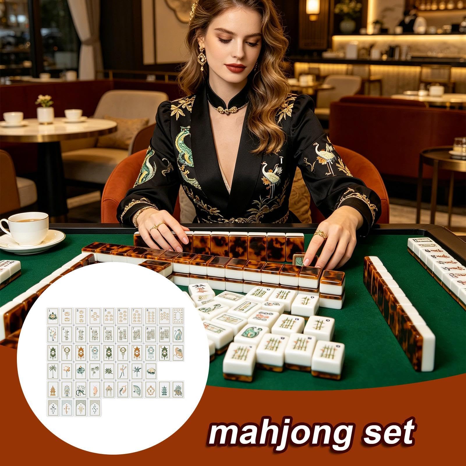de Tuiles Mahjong 160 pièces en acrylique américain gravé avec dés