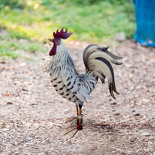 Miniatura 5 de Decoración de gallo al aire libre, estaca de jardín de gallo, arte de gallo de metal, estatua de gallo para patio, estacas de jardín de hierro para