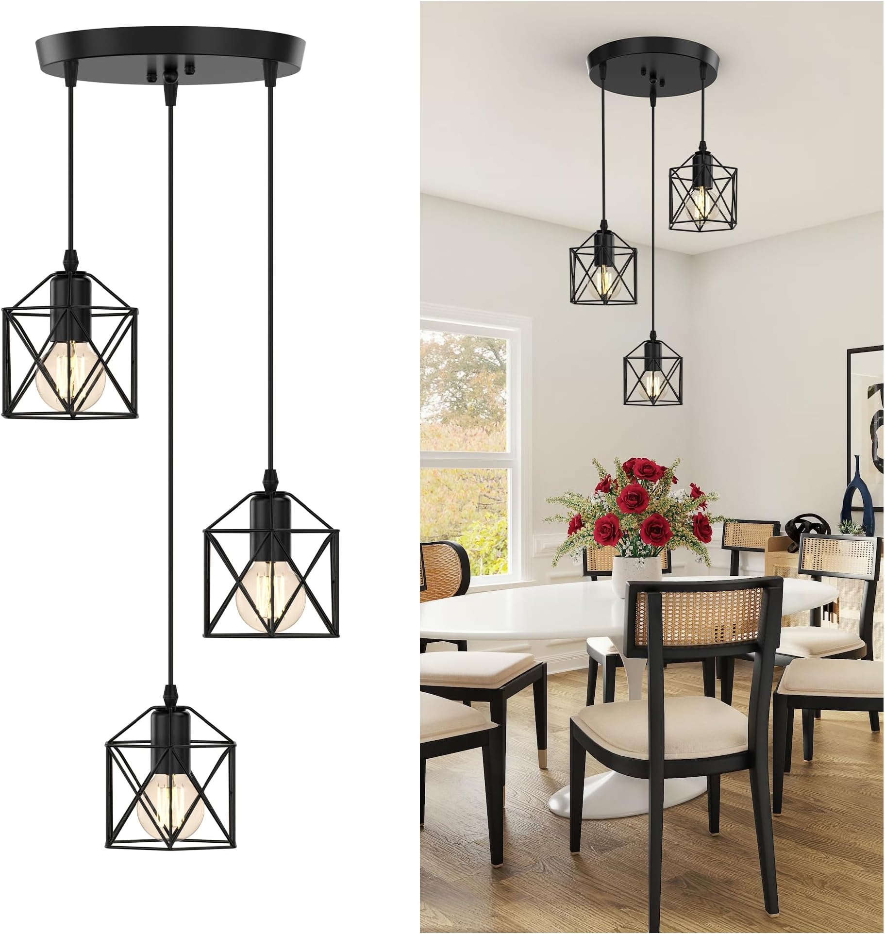 Phaosio 3-Light Pendant Light Fixtures, Dining Room Farmhouse Kitchen ...
