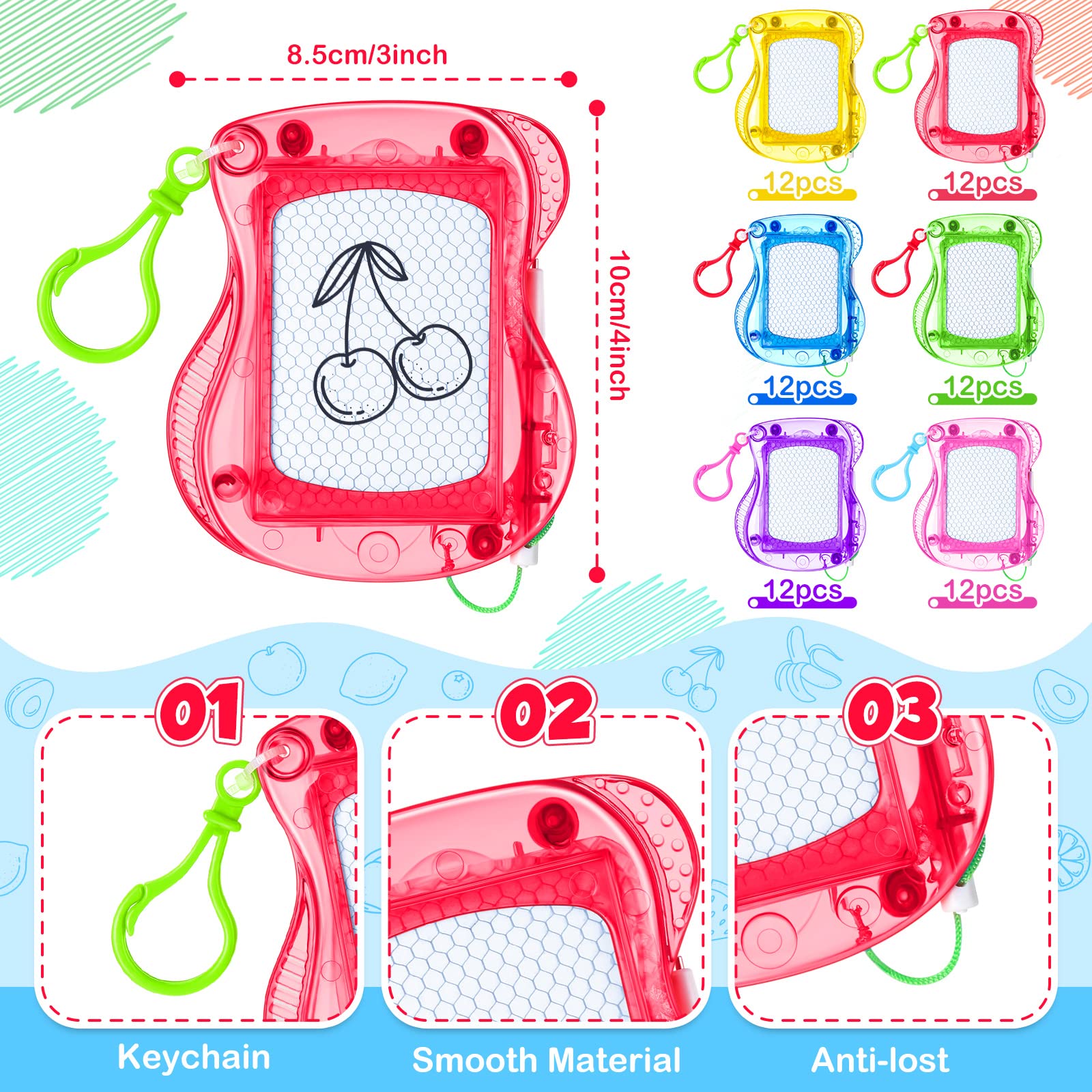 Paquete de 72 mini tableros magnéticos de dibujo para niños, mochila con clip, para llavero, tablones de dibujo borrables, bloc de escritura para bocetos para niños, recuerdos de fiesta de 2