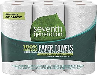 100% Recycled Paper Towels, 2 Ply, 140 Sheets, 6 Rolls