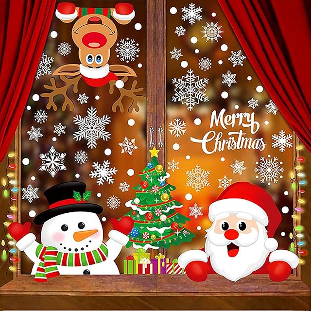 heekpek Christmas Window Stickers 315pcs Santa Snowflake Snowman Christmas Window Decorations Xmas Window Clings Double Sides Christmas Window Decals Reusable for Glass Xmas Window Decorations