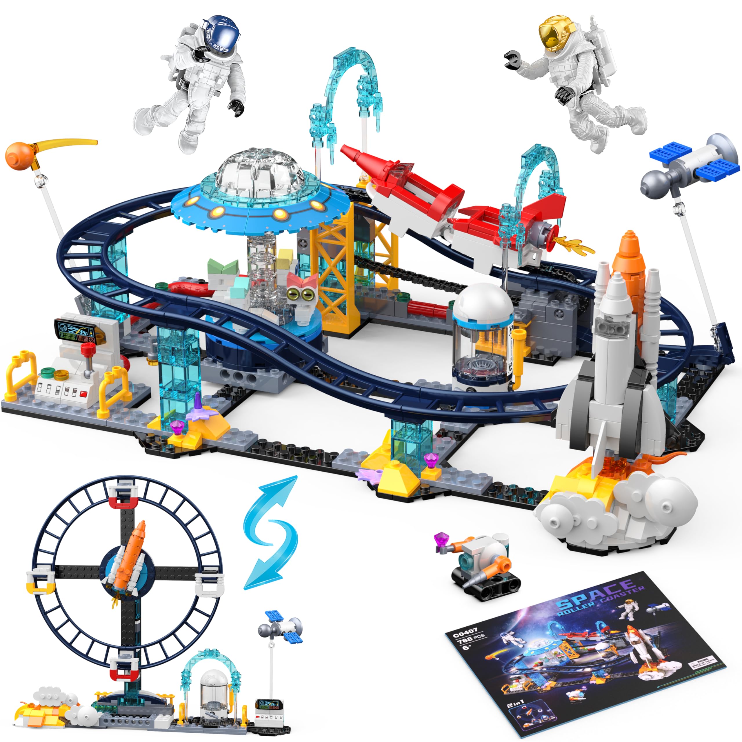 Amazon.com: HIEMAO 2 in 1 Space Roller Coaster Building Set for