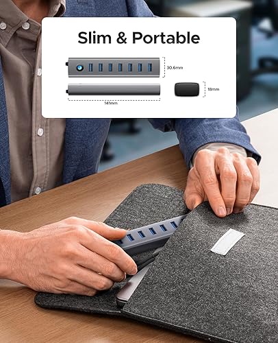 Miniatura 6 de ORICO Hub USB de aluminio de 7 puertos con cable de 1.64 pies, múltiples concentradores USB 3.0, transferencia de datos de 5 Gbps, puerto tipo C 5V
