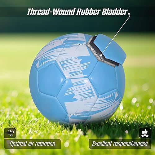 Miniatura 2 de Vizari Balón de fútbol para jóvenes y adultos, pelota de tela de 2 capas para mayor durabilidad y comodidad, pelota elevada sintética brillante con
