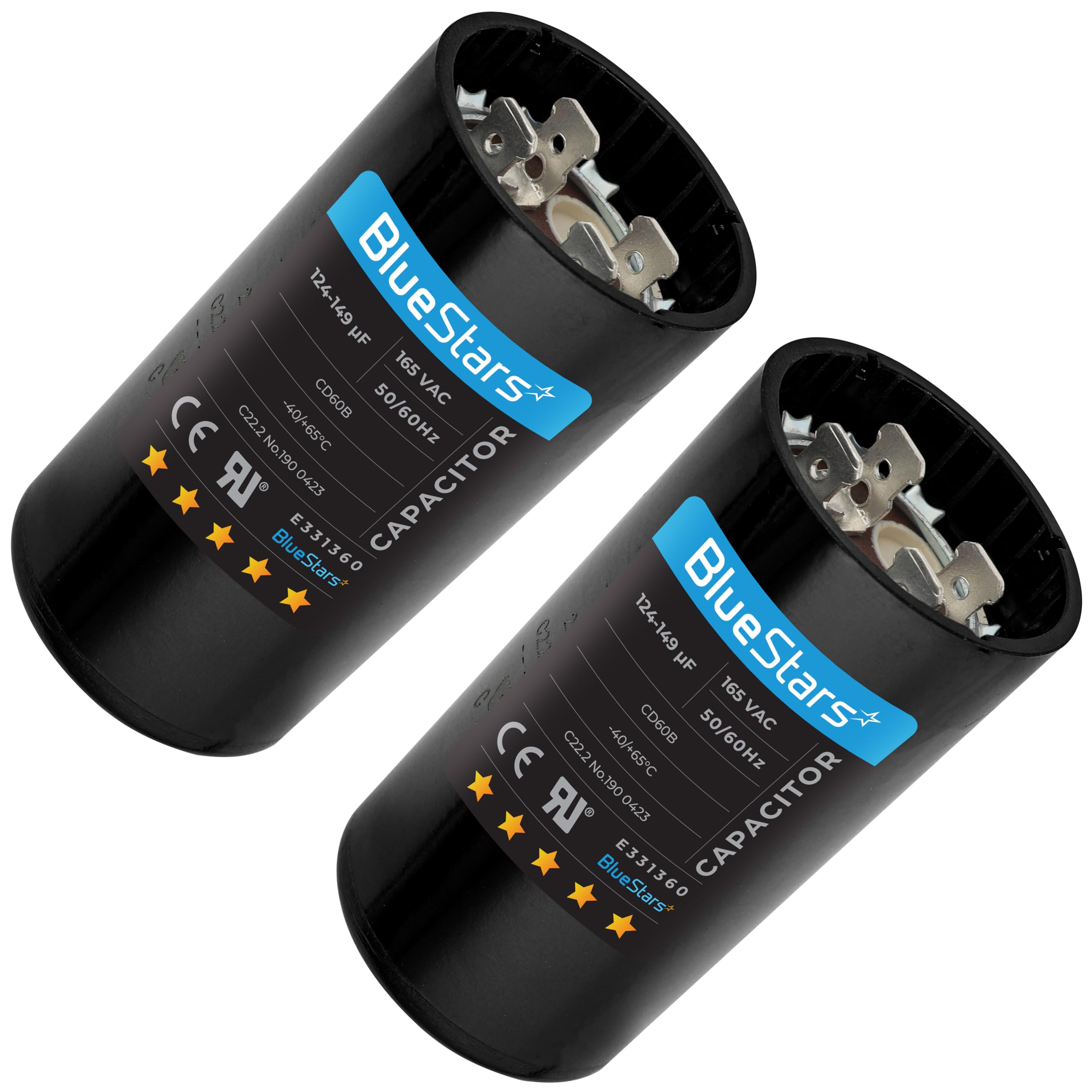 BlueStars 124-149 uf/MFD 165VAC Round Run Start Capacitor Replacement Part - Pack of 2