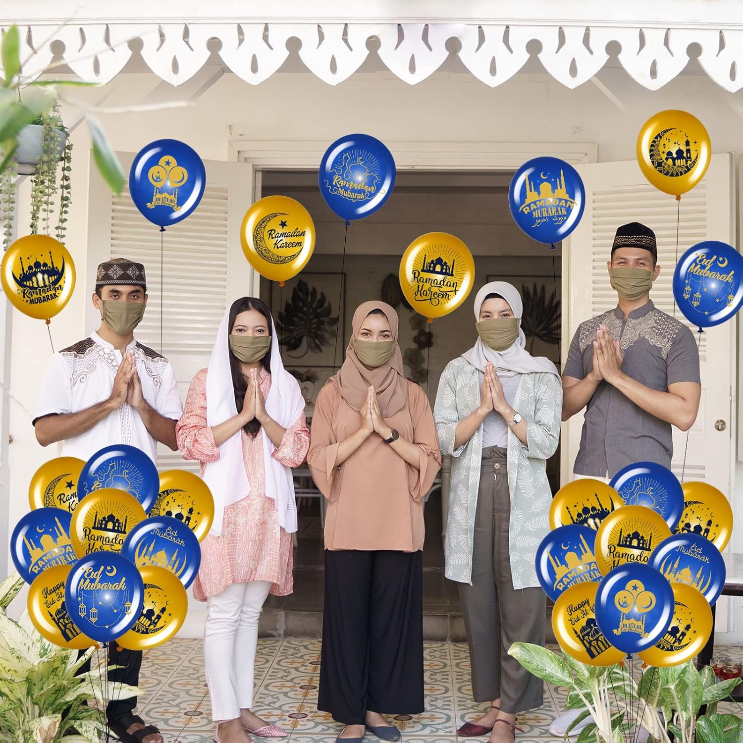 Zomiboo 40 Pieces Ramadan Mubarak Balloons Eid Mubarak Party Decoration Happy Eid al-Fitr Latex Balloons Set for Home Event Indoor Outdoor Ramadan Kareem Decor Eid al-Adha Supplies(Blue and Gold)