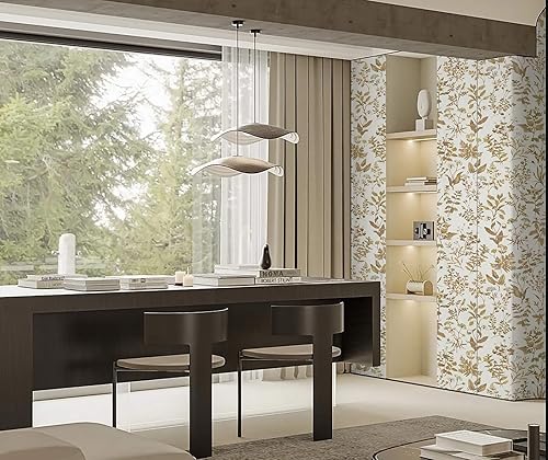 Miniatura 6 de Dimoon Papel tapiz de 393 x 17.3 pulgadas con delicadas flores blancas doradas, papel tapiz extraíble, papel de contacto floral, suave, grueso,