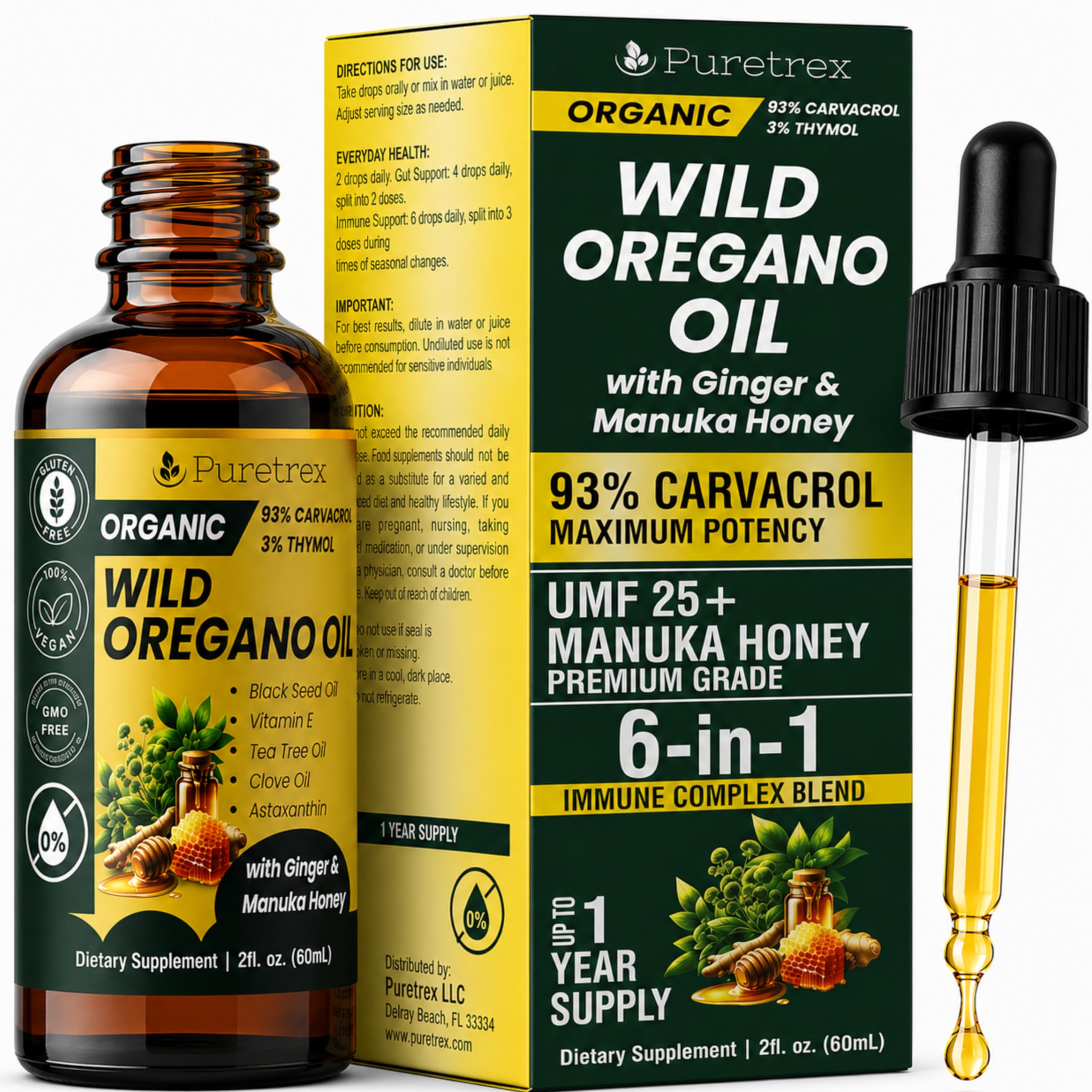 Organic Oil of Oregano Drops with Black Seed Oil, 60ml, Wild Herbal Extract