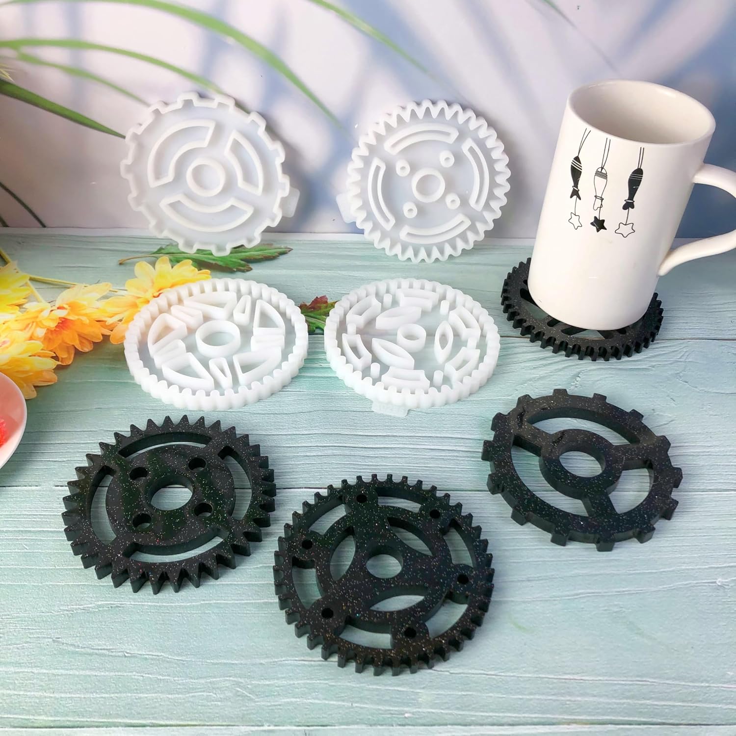 Steampunk Gear Coaster Silicone Molds, 4-Piece Set, Resin Casting Molds, epoxy Resin Silicone Mold, Coffee and red Wine Cup mat