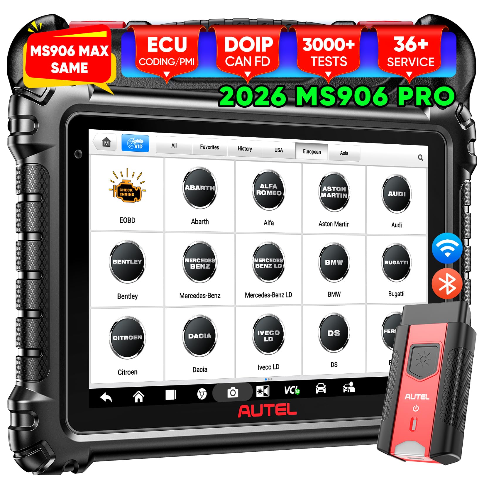 Autel MaxiSYS MS906 PRO Scanner, 2026 MS906PRO Same as MS906MAX, V2.0 Upgraded of MS908S Elite 2 MP900BT, DoIP CAN FD, 36+ Service, Bidirectional 3000+ Active Test, VAG Guided, FCA SGW, OS 10.0