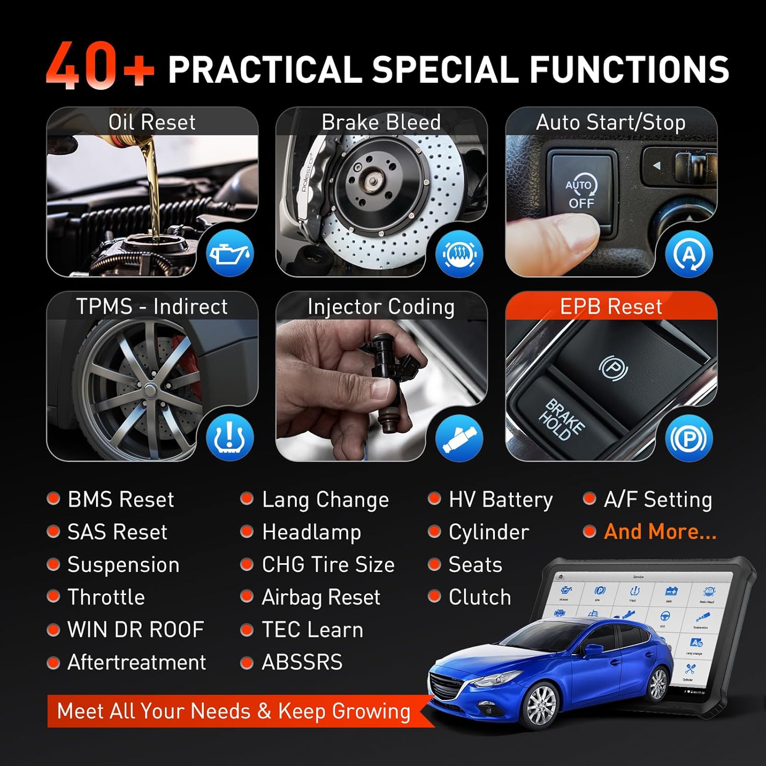 Daugiau nei 40 praktinių specialiųjų OTOFIX D1 PROS funkcijų