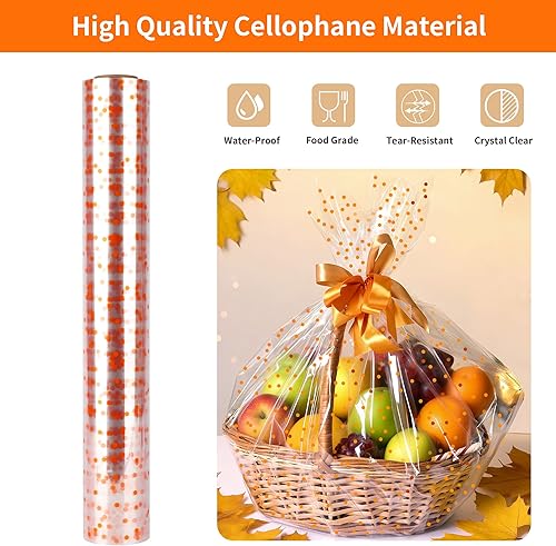 Miniatura 9 de CMFYHM Rollo de celofán transparente (34 pulgadas x 120 pies) de lunares dorados de 3 mil, rollo de envoltura de regalo, envoltura de celofán para